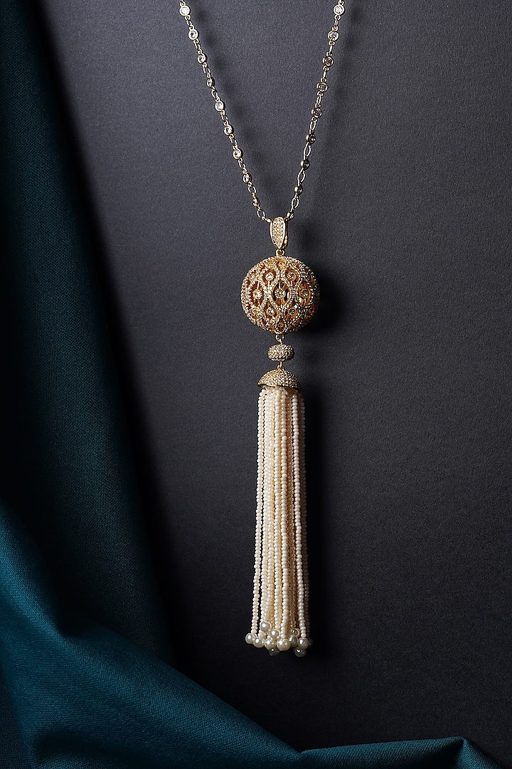 Gold Finish Zircon Long Fusion Necklace by Mae Jewellery by Neelu Kedia