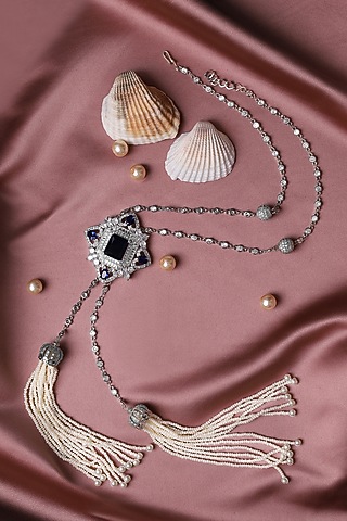 White Finish Black Diamond & Blue Sapphire Long Fusion Necklace by Mae Jewellery by Neelu Kedia