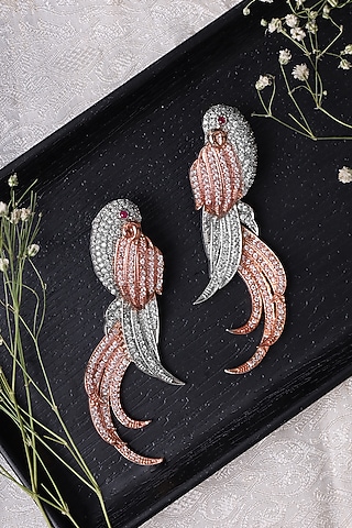 White Finish Pink Zircon & Diamond Dangler Earrings by Mae Jewellery by Neelu Kedia