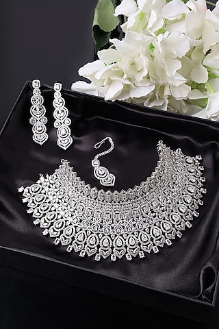 White Finish Zircon Bridal Choker Necklace Set by Mae Jewellery by Neelu Kedia