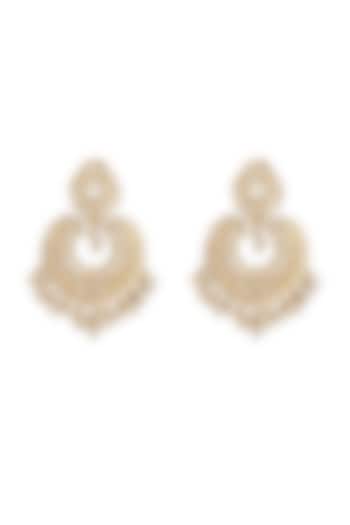 Gold Finish Kundan Polki Chandbali Earrings by Mae Jewellery by Neelu Kedia