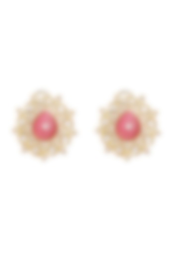 Gold Finish Synthetic Pink Stone Stud Earrings by Mae Jewellery by Neelu Kedia