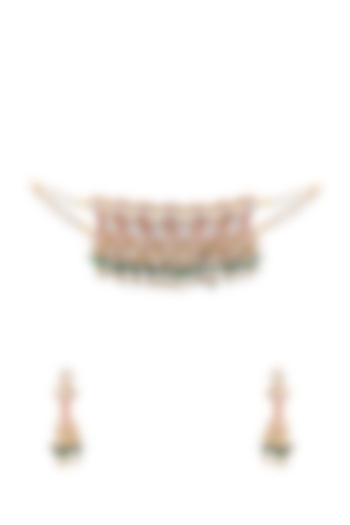 Gold Finish Semi-Precious Ruby Choker Necklace Set by Mae Jewellery by Neelu Kedia