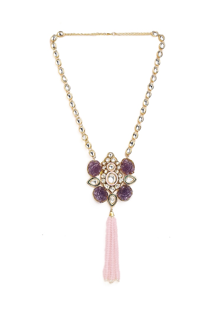 Gold Finish Purple Semi-Precious Stone Necklace by Mae Jewellery by Neelu Kedia