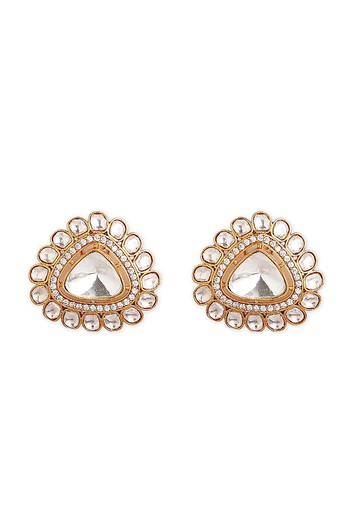 Gold Finish Kundan Polki & Synthetic Stone Stud Earrings by Mae Jewellery by Neelu Kedia