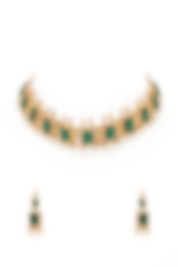 Gold Finish Emerald Choker Necklace Set by Mae Jewellery by Neelu Kedia