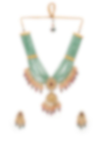 Gold Finish Long Beaded Necklace Set by Mae Jewellery by Neelu Kedia