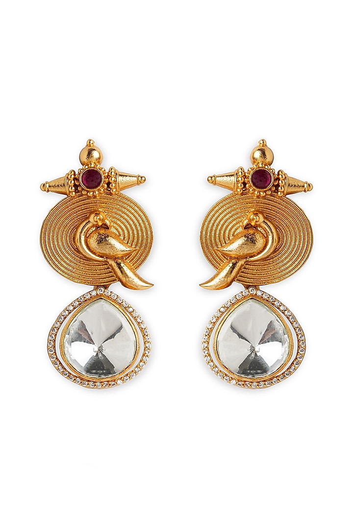 Gold Finish Bird Motif Dangler Earrings by Mae Jewellery by Neelu Kedia