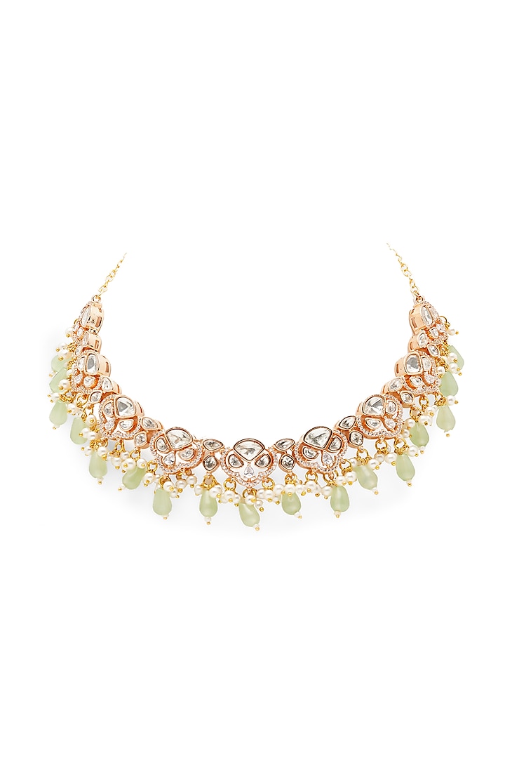 Gold Finish Semi-Precious Kundan Polki & Beads Choker Necklace Set by Mae Jewellery by Neelu Kedia