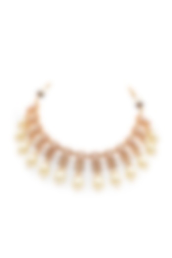 Gold Finish Zircons & Pearls Necklace Set by Mae Jewellery by Neelu Kedia