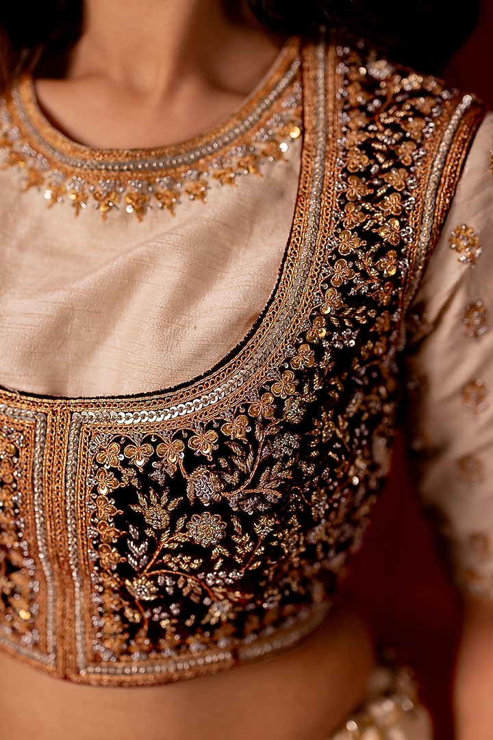 Ivory Dola Silk Hand Embroidered Wedding Lehenga Set by Mansi Gajjar at Pernia's Pop Up Shop