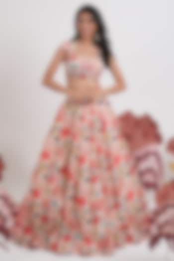 Ivory-Beige Dola Silk Printed Wedding Lehenga Set by Mansi Gajjar at Pernia's Pop Up Shop