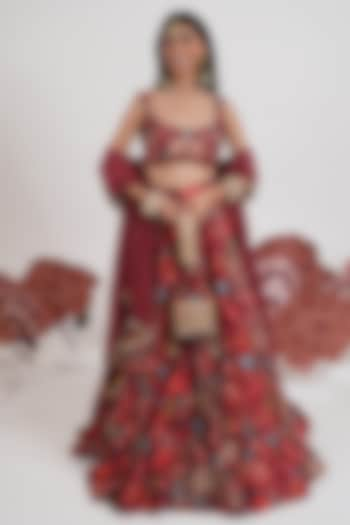 Red Dola Silk Embroidered Wedding Lehenga Set by Mansi Gajjar at Pernia's Pop Up Shop