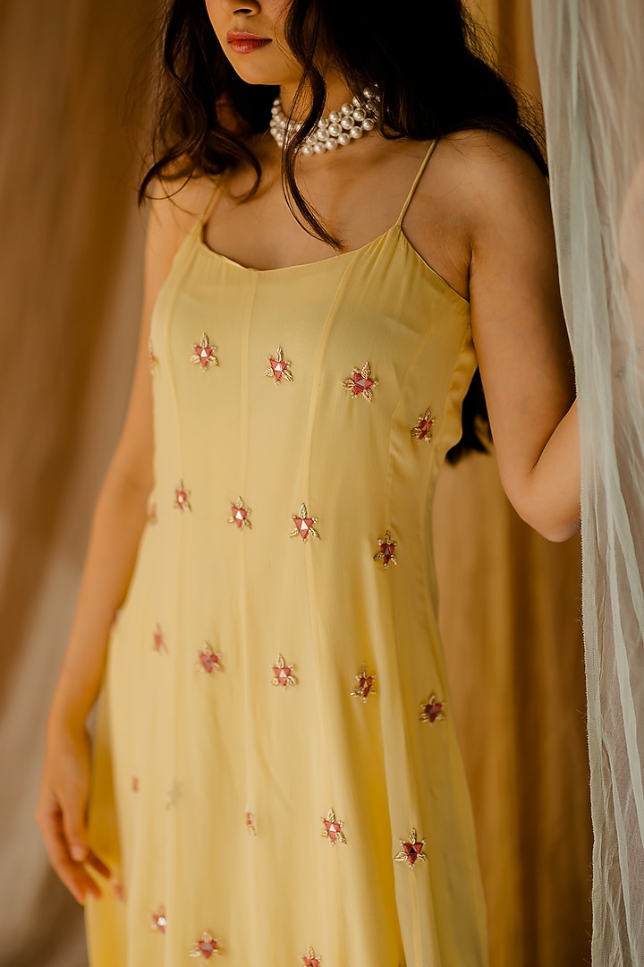 Yellow Georgette Embroidered Vacation Dress by Mansi Gajjar at Pernia's Pop Up Shop