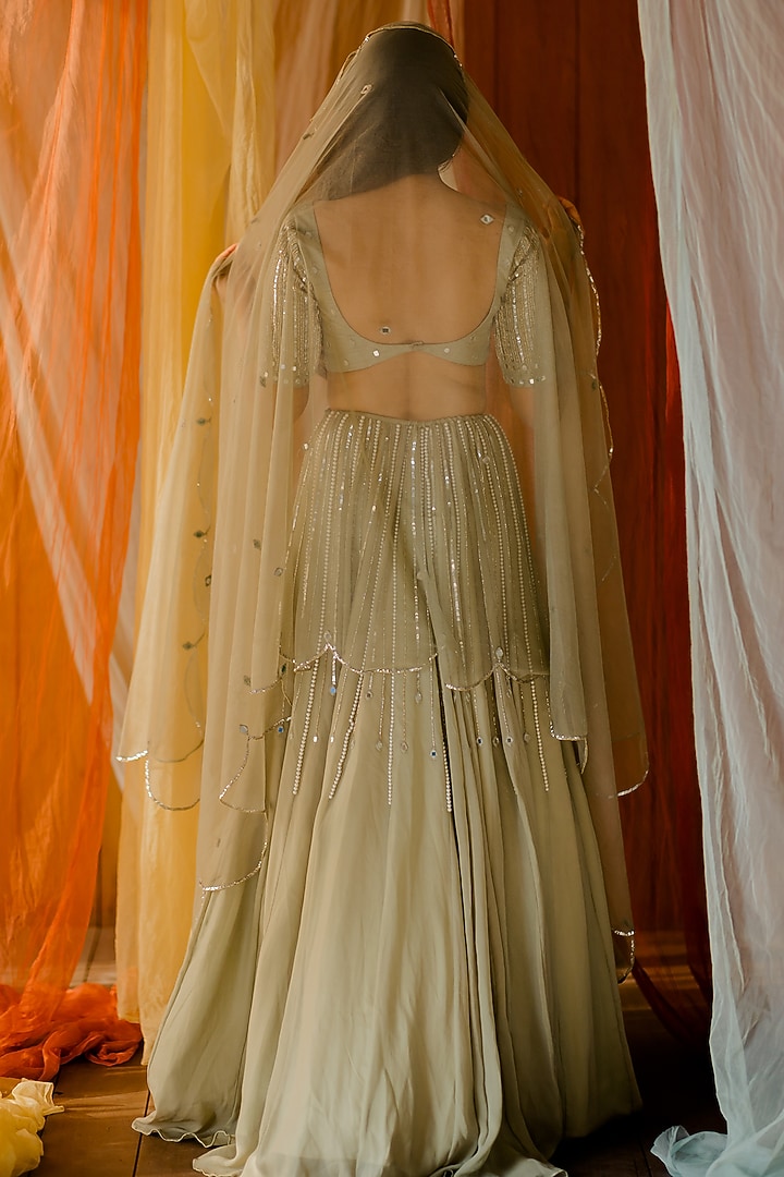 Mint Green Embroidered Wedding Lehenga Set by Mansi Gajjar at Pernia's Pop Up Shop