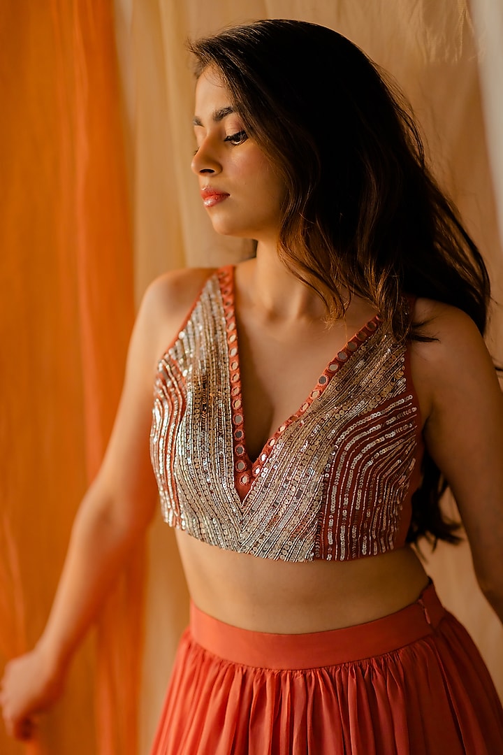 Rust Orange Georgette Lehenga Set by Mansi Gajjar at Pernia's Pop Up Shop