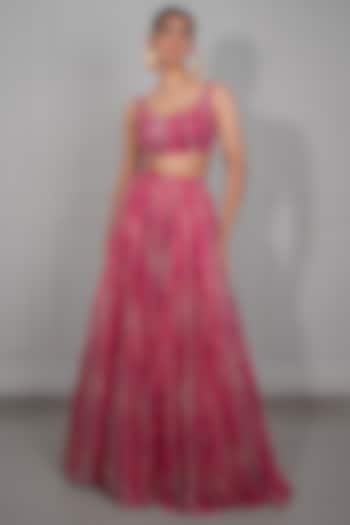 Pink Georgette Printed  Lehenga Set by Mansi Gajjar at Pernia's Pop Up Shop