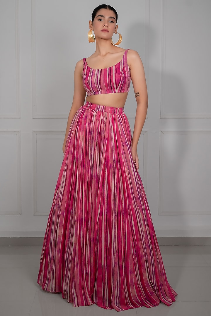 Pink Georgette Printed  Lehenga Set by Mansi Gajjar at Pernia's Pop Up Shop