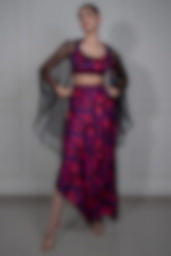 Multi-Colored Modal Printed Draped Skirt Set by Mansi Gajjar
