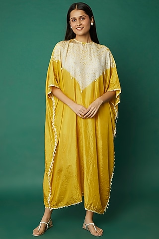 Yellow Shibori Printed Kaftan by Mansi Gajjar