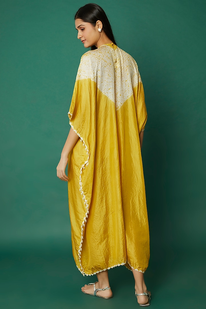 Yellow Shibori Printed Kaftan by Mansi Gajjar at Pernia's Pop Up Shop