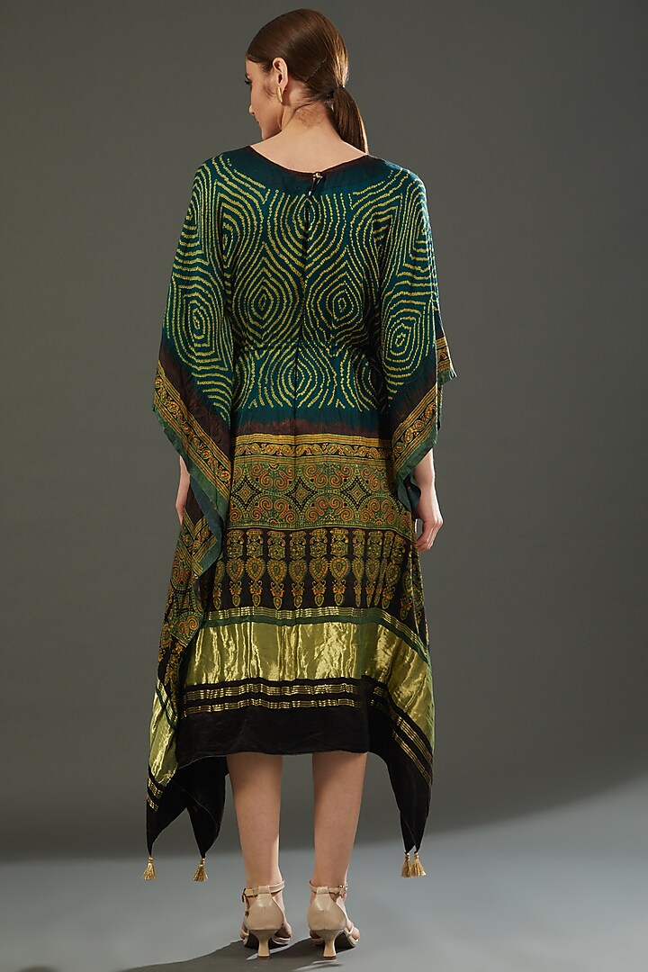 Green Gajji Silk Bandhani Kaftan by Mansi Gajjar at Pernia's Pop Up Shop