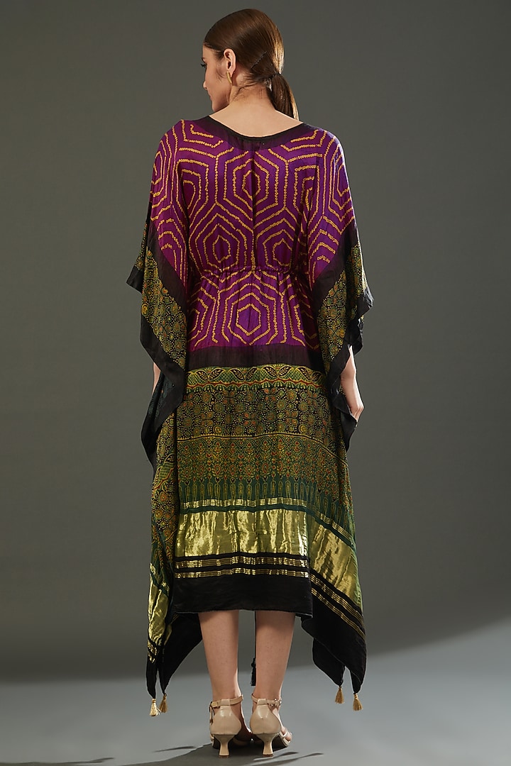 Maroon Gajji Silk Bandhani Kaftan by Mansi Gajjar at Pernia's Pop Up Shop