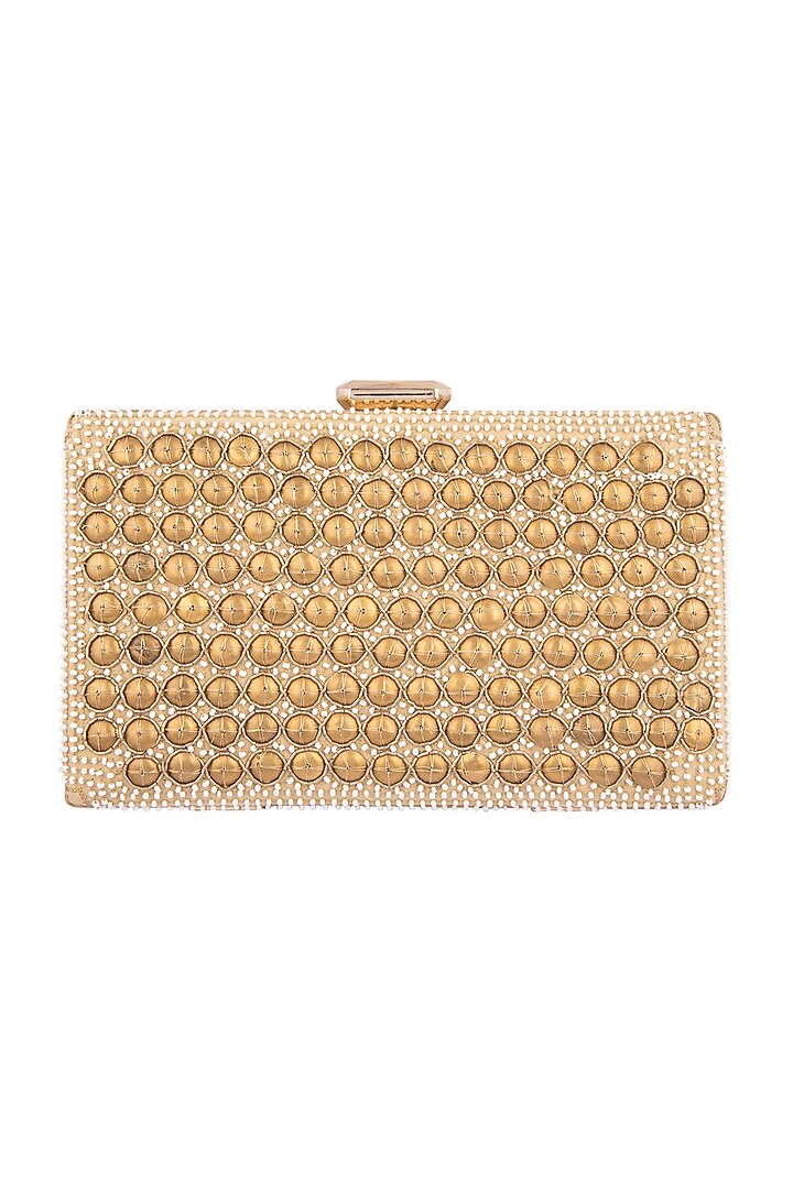 Antique Gold Embroidered Rectangular Clutch by Malaga