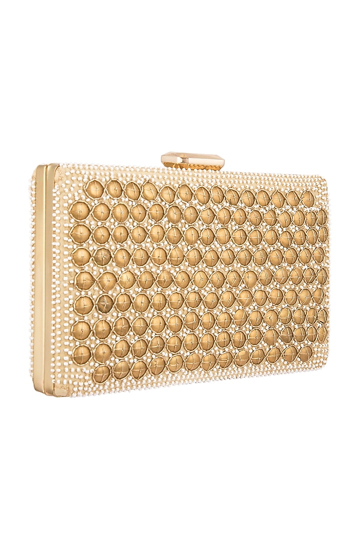 Antique Gold Embroidered Rectangular Clutch by Malaga at Pernia's Pop Up Shop
