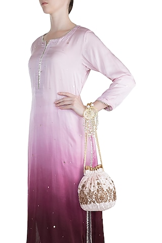 Mauve Zardosi Embroidered Batwa Potli by Malaga