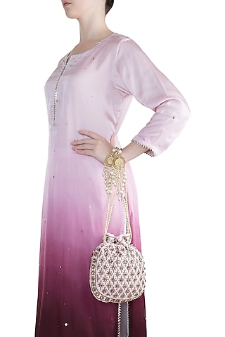 Mauve Embroidered Batwa Potli by Malaga