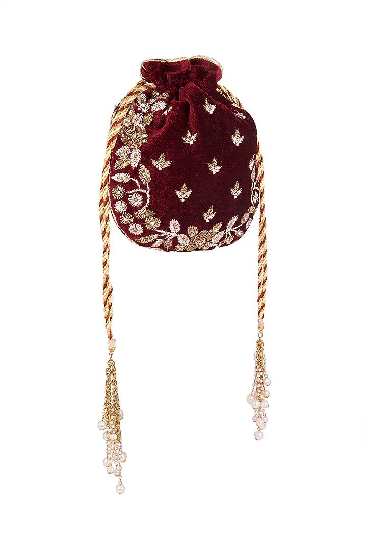 Maroon Embroidered Batwa Potli by Malaga at Pernia's Pop Up Shop