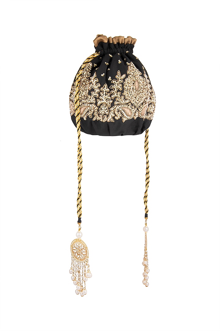 Black Embroidered Batwa Potli by Malaga at Pernia's Pop Up Shop