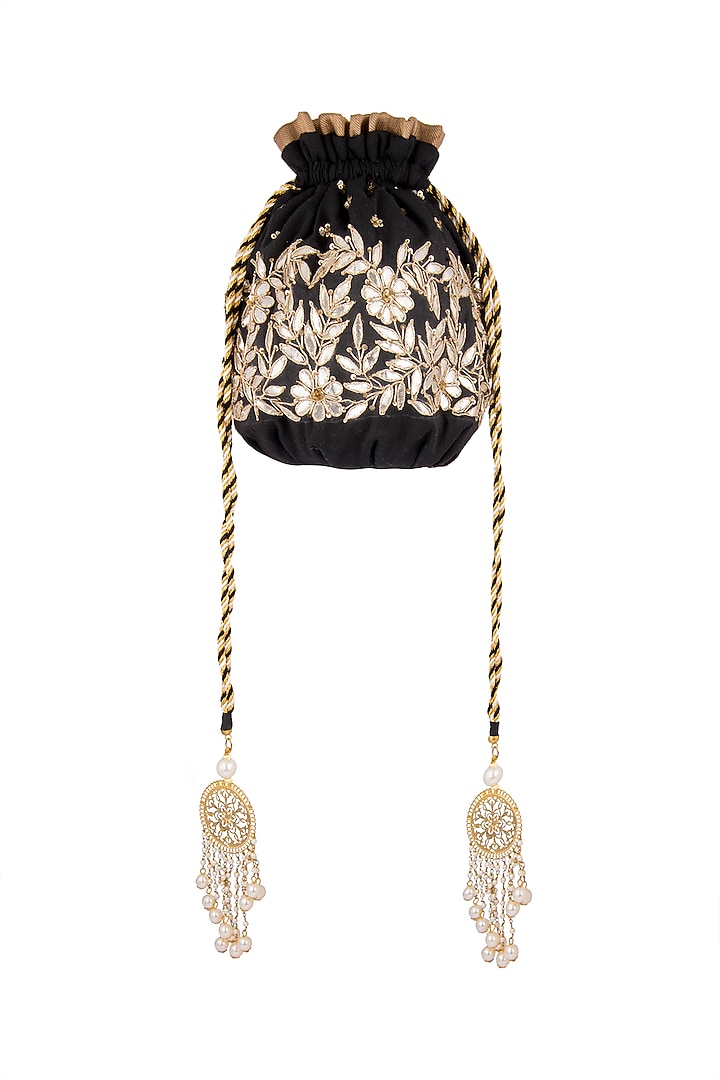 Black Zardosi Embroidered Batwa Potli by Malaga at Pernia's Pop Up Shop