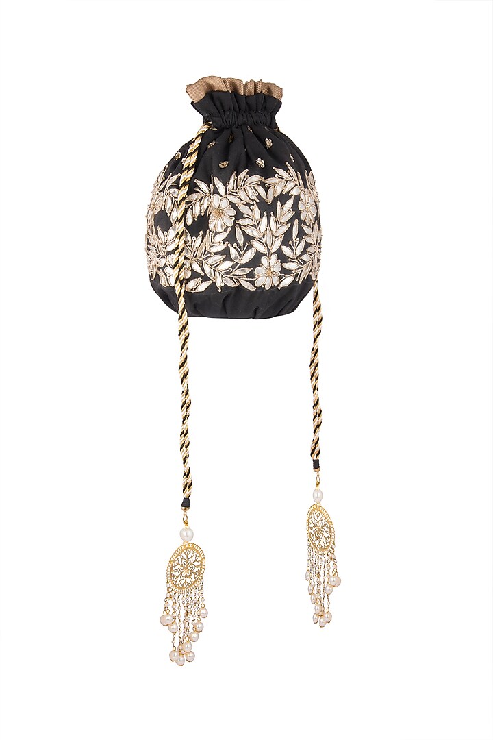 Black Zardosi Embroidered Batwa Potli by Malaga at Pernia's Pop Up Shop