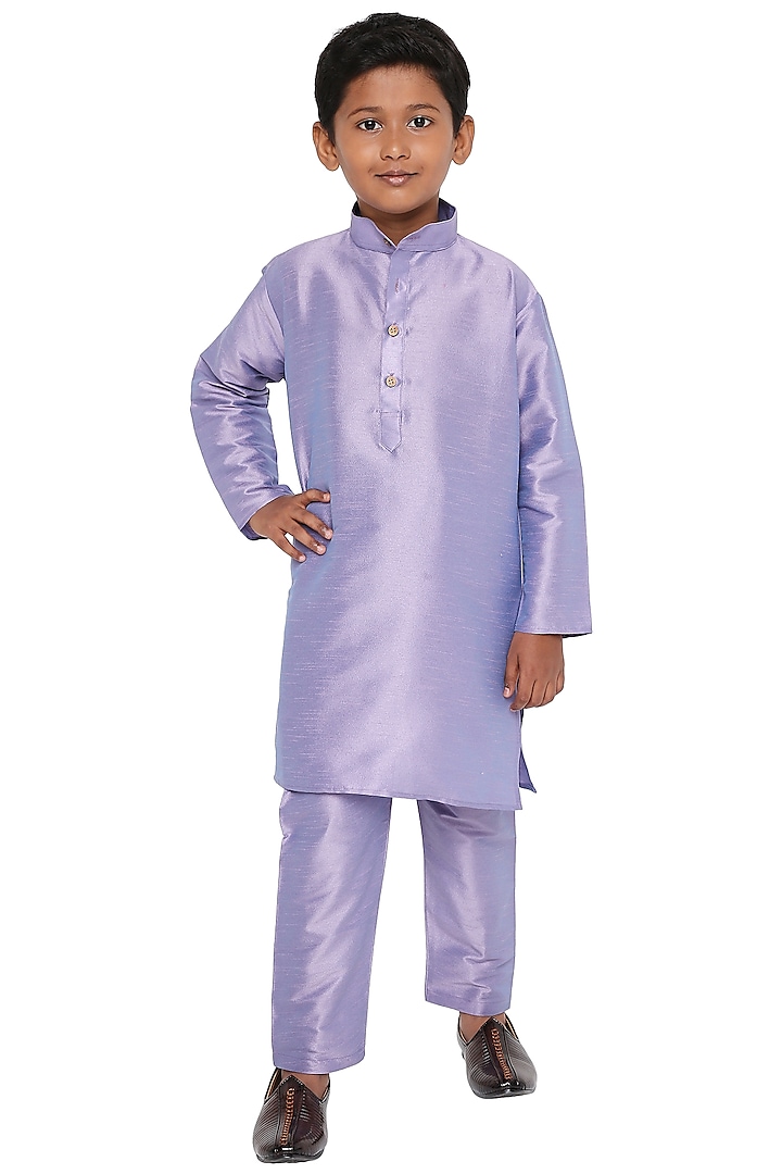 Lilac Silk Kurta Set For Boys by MAHARAJA