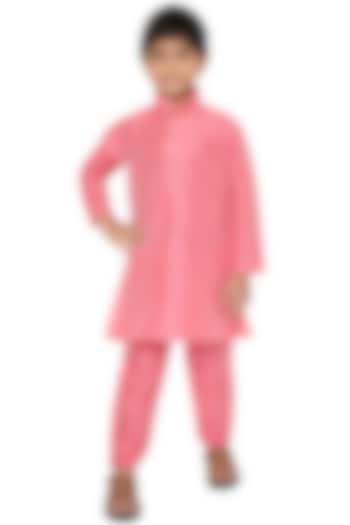 Pink Dupion Silk Kurta Set For Boys by MAHARAJA