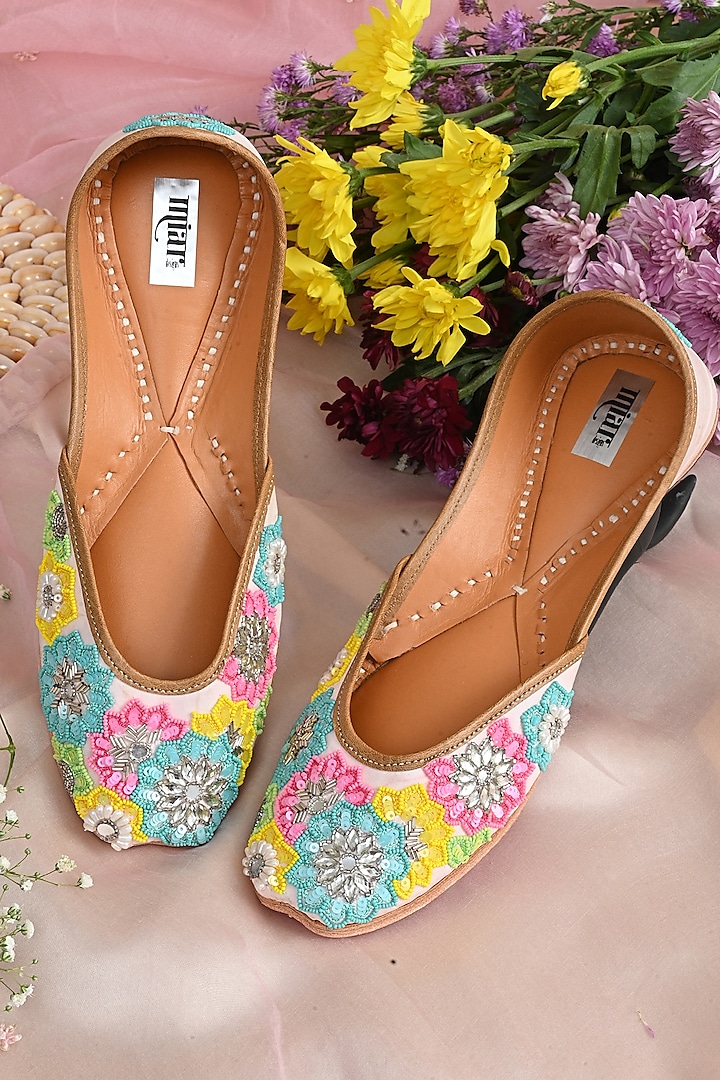 Multi-Colored Leather Embroidered Juttis by Miar Designs