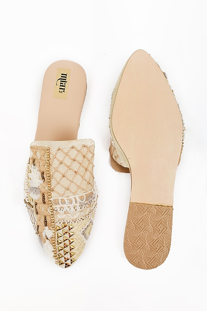 Ivory Faux Leather Embellished Mules by Miar Designs at Pernia's Pop Up Shop