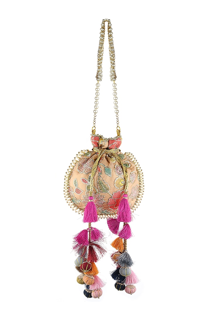 Pink Organza Potli With Chain by Miar Designs