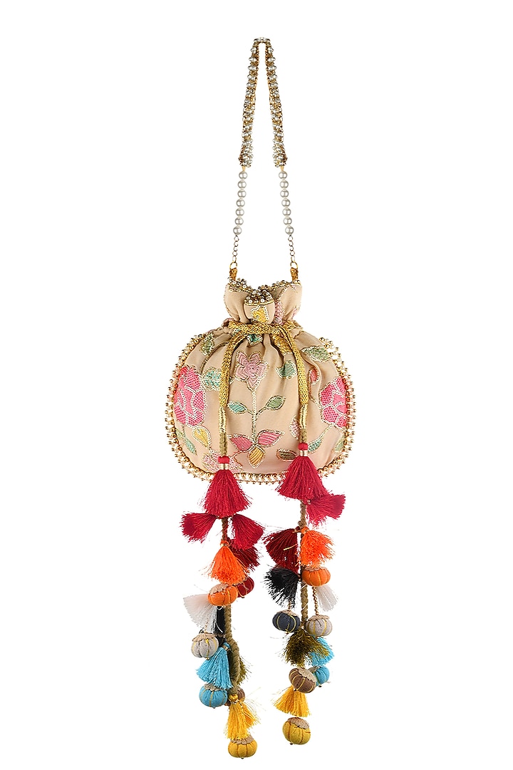 Ivory Organza Potli With Chain by Miar Designs