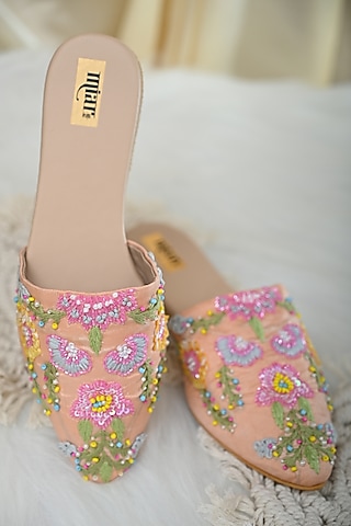 Blush Peach Embroidered Mules by Miar Designs