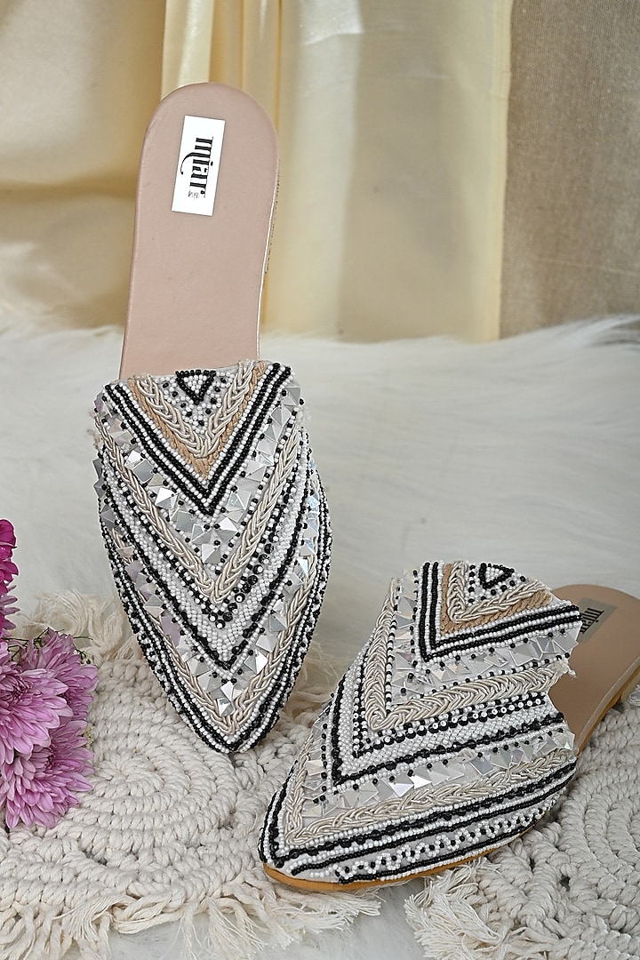 Black & White Embroidered Mules by Miar Designs