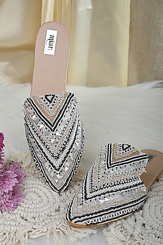 Black & White Embroidered Mules by Miar Designs