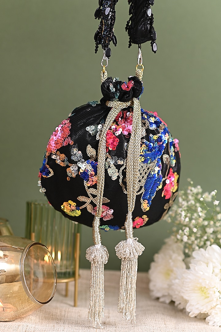 Black Embroidered Potli by Miar Designs at Pernia's Pop Up Shop