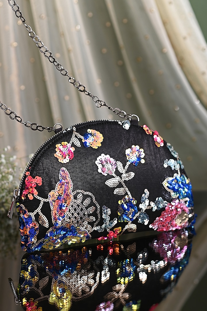 Black Embroidered Sling Bag by Miar Designs