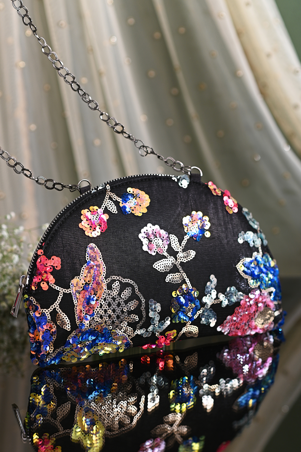 Black Embroidered Sling Bag by Miar Designs