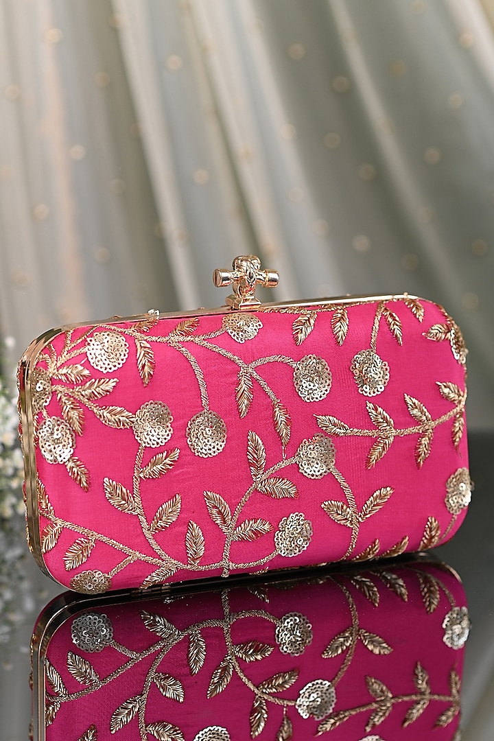 Fuchsia Pink Embroidered Sling Bag by Miar Designs