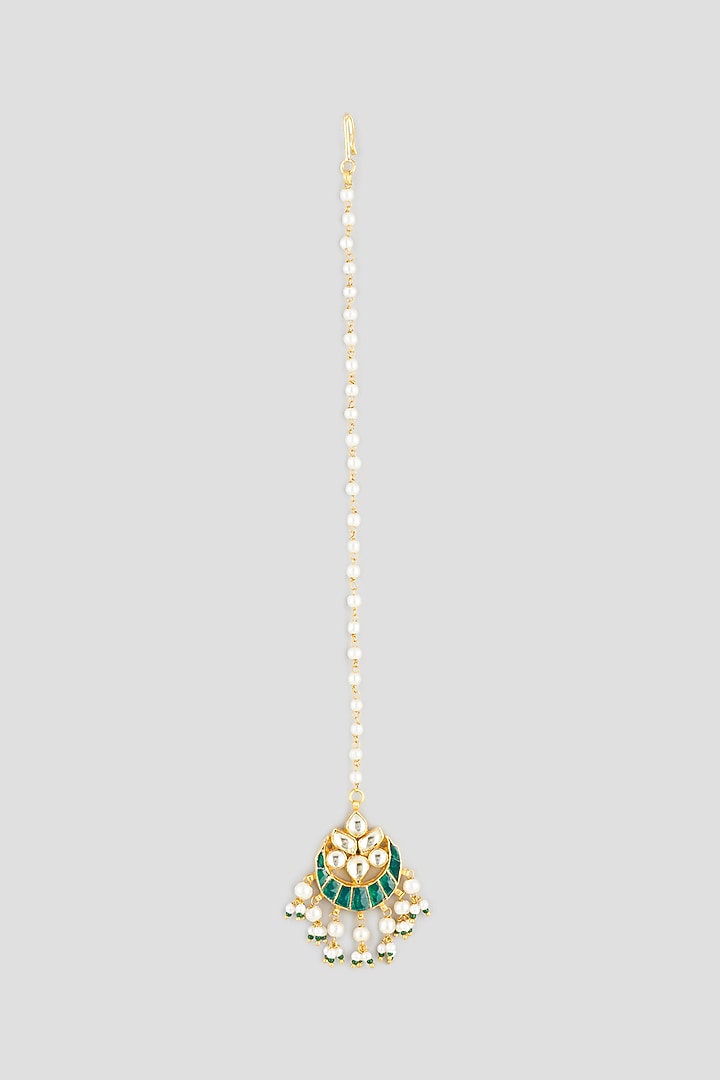 Gold Finish Copper Pearl Maang Tikka by Maisara Jewelry at Pernia's Pop Up Shop