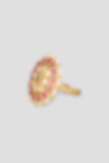 Gold Finish Kundan Polki & Pearl Ring by Maisara Jewelry at Pernia's Pop Up Shop